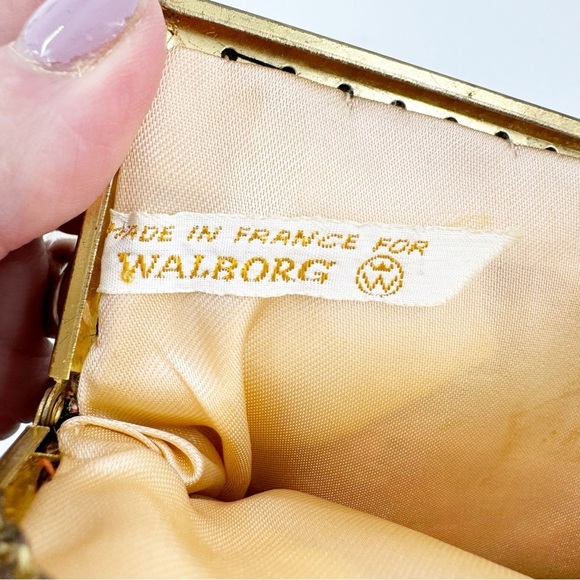 ✅ VINTAGE Walborg French Tapestry Purse Garden Scene WITH Chain 1940-1950'S - Picture 6 of 7